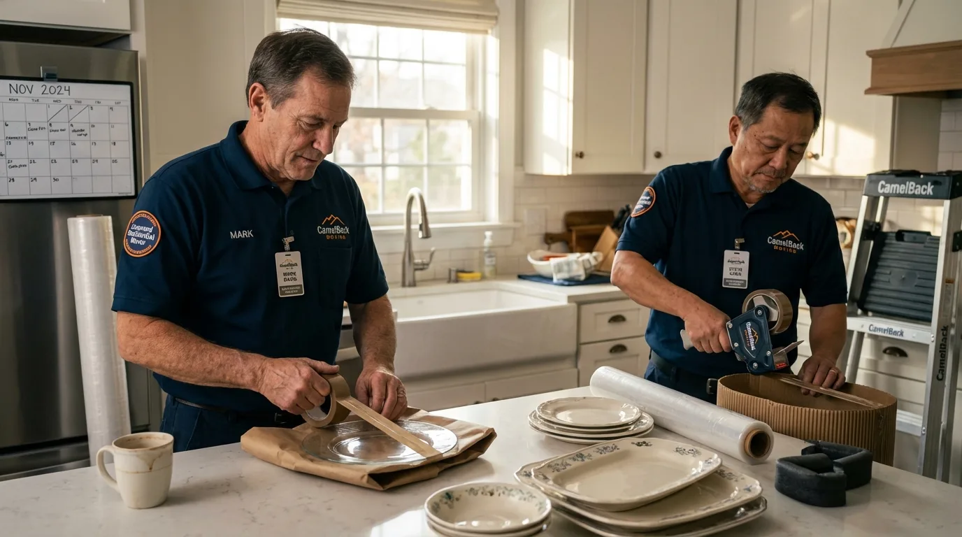 Professional crew packing kitchen dishware in Spirit Lake, IA